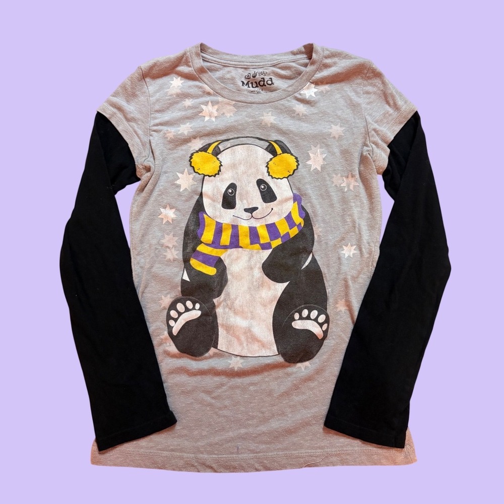 Y2K Mudd Panda Graphic Layered Long Sleeve Tee Scene #17